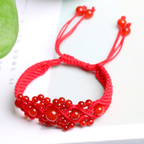 Pure hand woven red rope Manau bracelet Peach Blossom Wanfu Water Crystal Ornament Female student Jane about handstring gift
