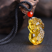 Fashion Yellow Crystal Leopard Leopard Pendant Mens Three Money Leopard Necklace Womans Escort Gift 100 Lapped Ornament
