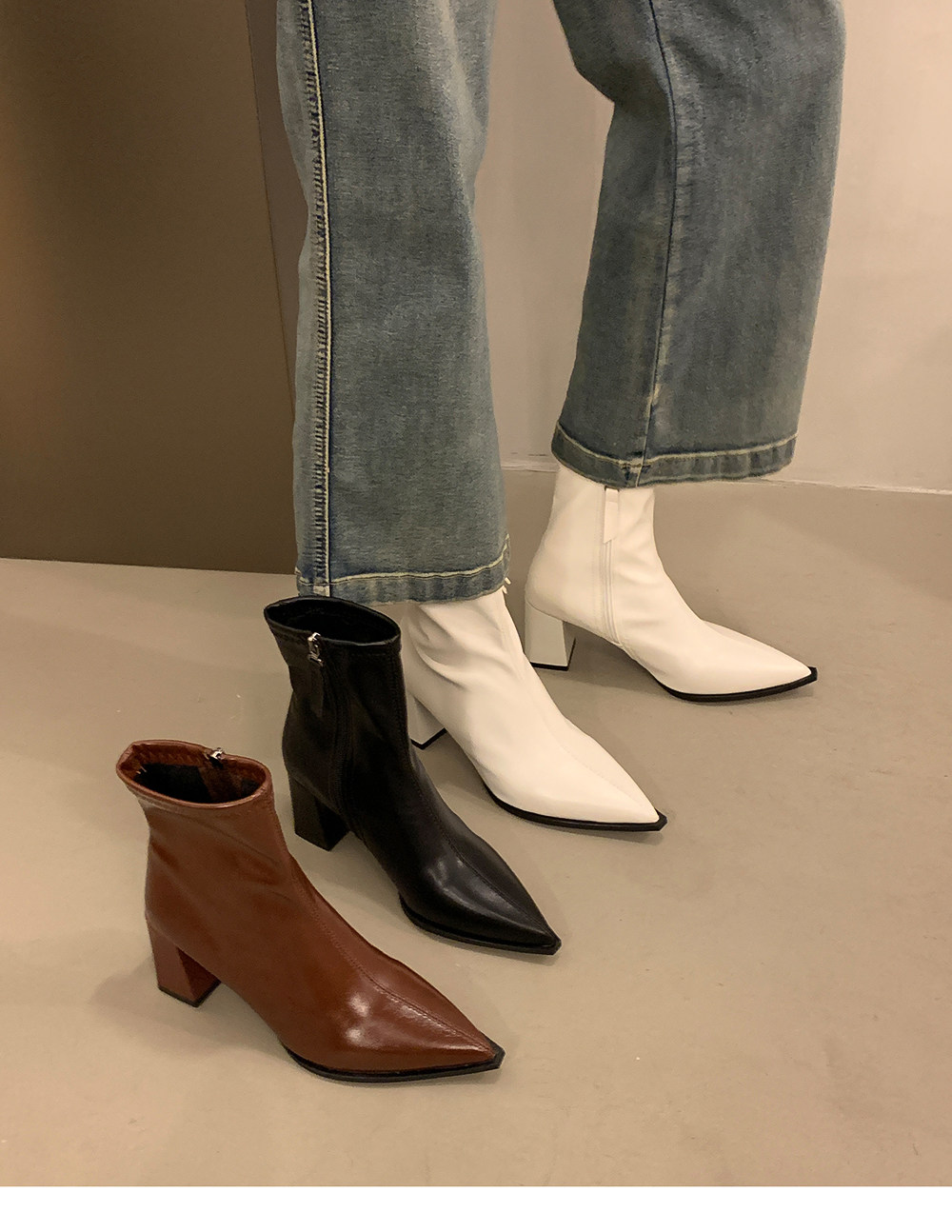 Французский эластичность Lean -Thin Boot самка 2025 осенью и зимой новый наконечник Толстые голые сапоги на высоком кабгалстук-бабочкае Лодыжка короткие трубки ботинки сын Sonlarfu/Suo Lanfu 