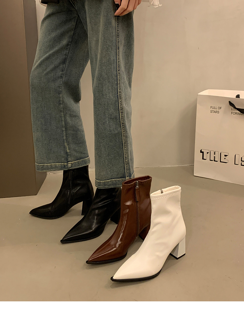 Французский эластичность Lean -Thin Boot самка 2025 осенью и зимой новый наконечник Толстые голые сапоги на высоком кабгалстук-бабочкае Лодыжка короткие трубки ботинки сын Sonlarfu/Suo Lanfu 