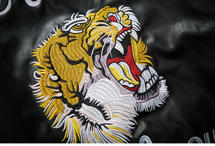 Da của nam giới tiger head thêu đồng phục bóng chày mùa thu và mùa đông đầu máy PU leather jacket triều thương hiệu air force jacket coat triều