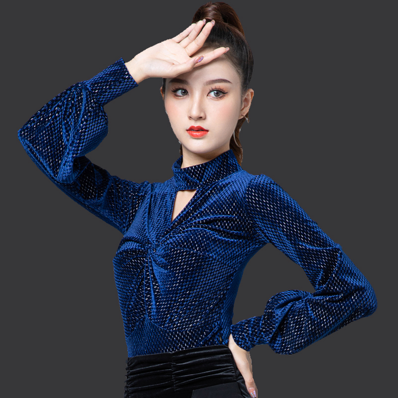 Latin Dance Clothing Spring Season New Women's Adult Velvet Lantern Long-Sleeved Top National Standard Modern Performance Competition Clothing Latin Dance Clothing Spring Season New Women's Adult Velvet Lantern Long-Sleeved Top National Standard Modern Performance Competition Clothing