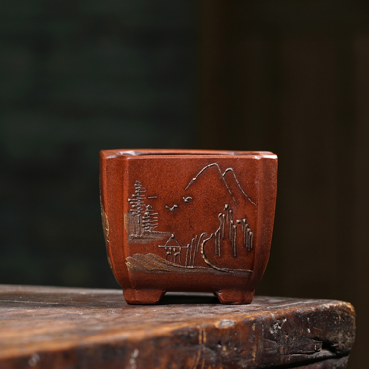 During the year, the full hand made purple mud painting small flower pot old objects boutique purple sand swing piece special price
