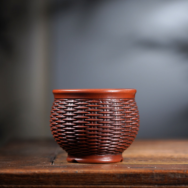 Return of Taiwan Purple Sand Flower Pots Full Artisanal Republic Old Objects Bamboo Weaving Miniature Flower Pots Original Mine Old Red Clay Retro Basin