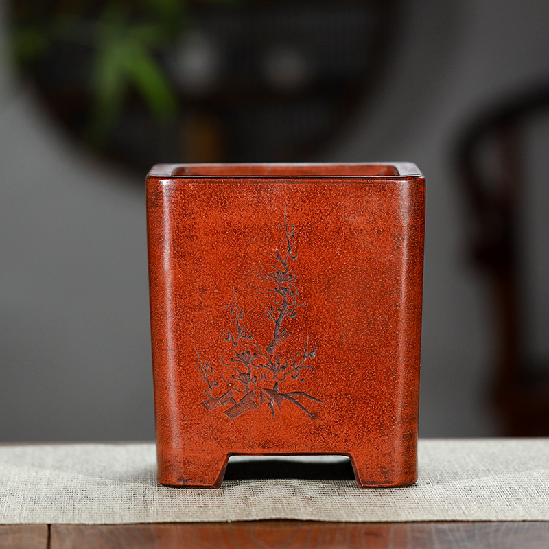 Taiwan Reflux Purple Sand Flower Pots Old Red Mud Full Hand Clay Painting Old Objects Iron Painting Xuan Bonsai Special Purple Sand Flower Pots-Taobao