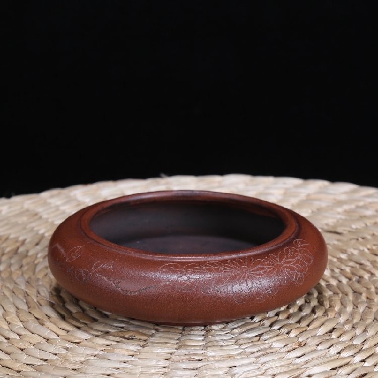 Early Republic of China Purple Sand Water Tank Tobacco Ashtray Pen Wash Taiwan Return Iron Painting Xuan Carved Water Wash Wenfang Four Treasures