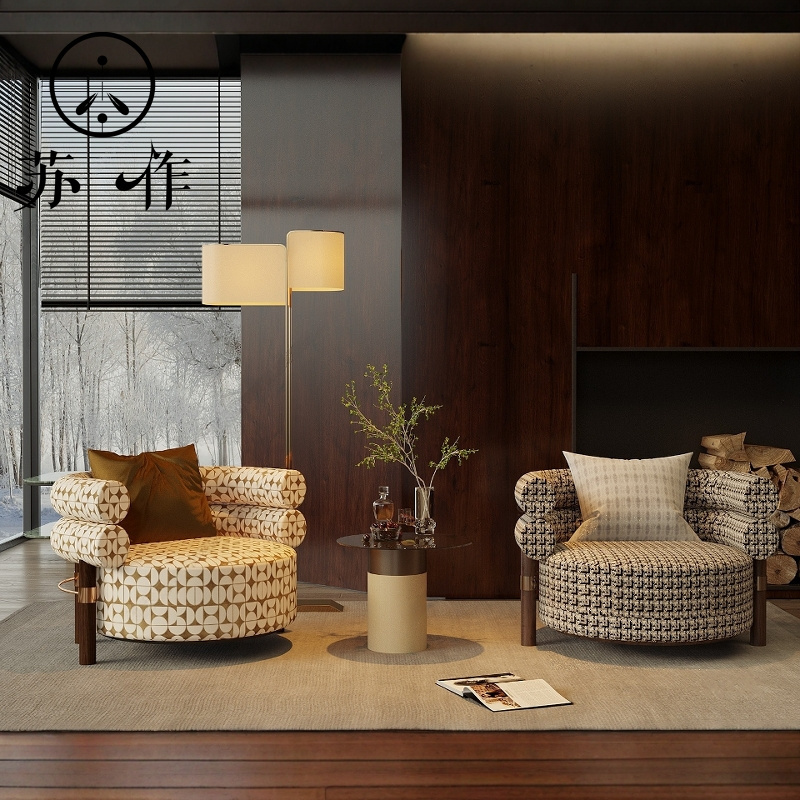 Wabi-Sabi Style Single Sofa Chair for Hotel Clubhouse Model Room Designer Leisure Chair Sales Office Reception Chair Wabi-Sabi Style Single Sofa Chair for Hotel Clubhouse Model Room Designer Leisure Chair Sales Office Reception Chair
