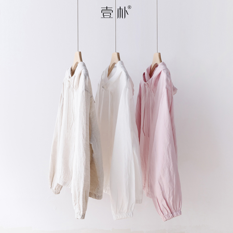 Summer Artistic Hemp Thin Long-Sleeved Hooded Jacket Casual Sun Protection Hoodie Versatile Top 6Sp682