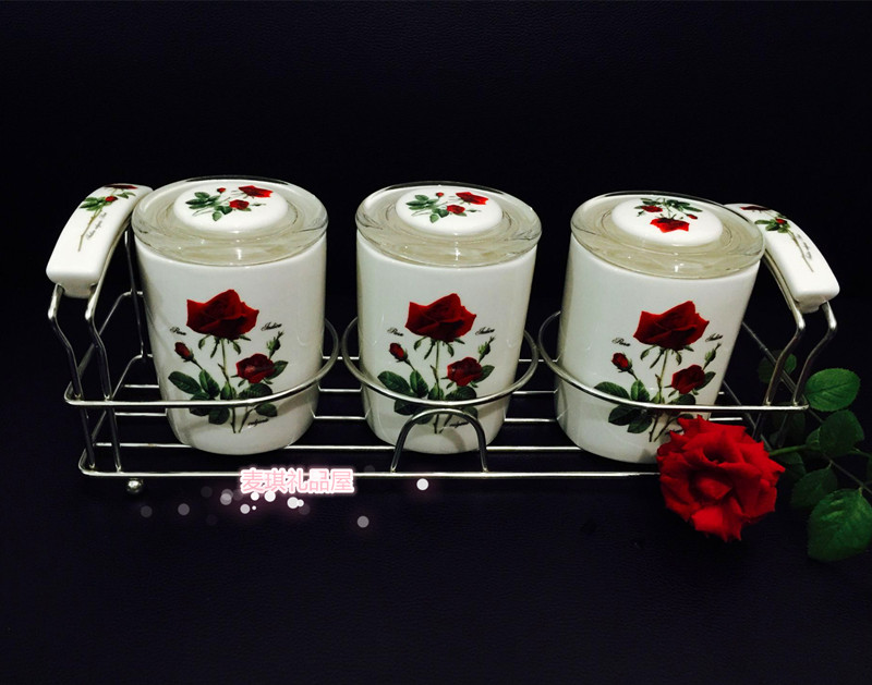 South Korea imported household bone China sealed storage box jar seasoning box Monosodium glutamate salt jar Seasoning seasoning jar 3P