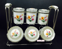 Korea TOPMATE Import Cuisine Cuisine Cutlery Bone China Double Seal Seasoning Jar Tea Storage Tank 6P Lilies