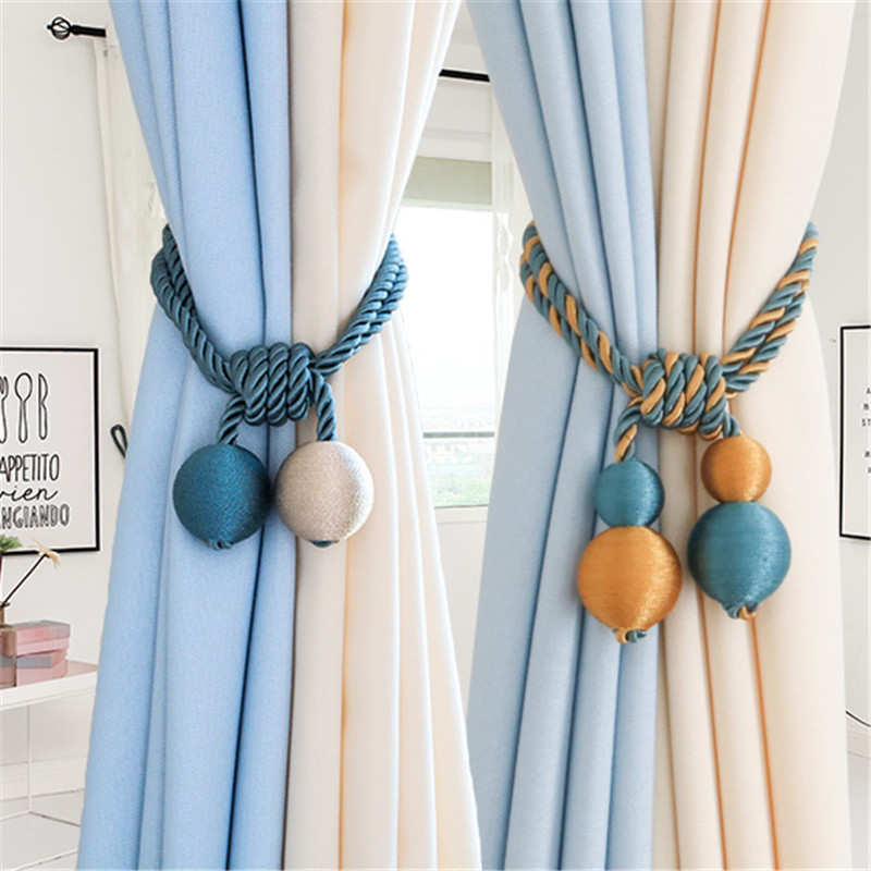 Curtain straps A pair of simple modern European style living room bedroom versatile lace-up straps hanging ball non-magnetic curtain buckles