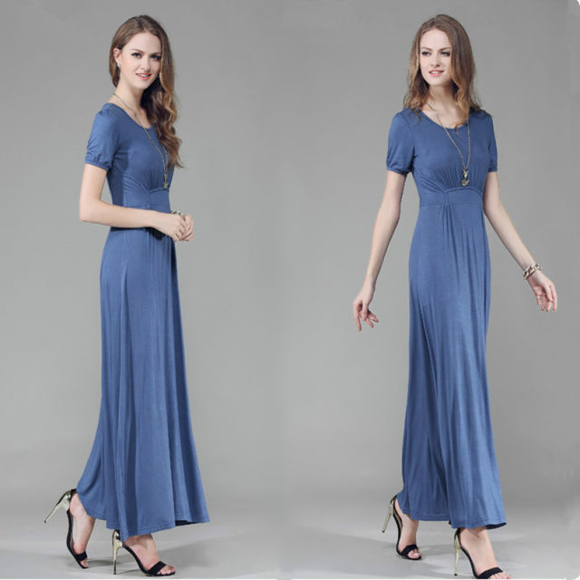 New Modal Slim Long Dress Summer Short Sleeve Large Size Loose Slim Bohemian Swing Long Dress