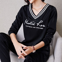 Large - code sports suit female autumn 2021 new slim two - piece fashion large - code loose long - sleeved running suit