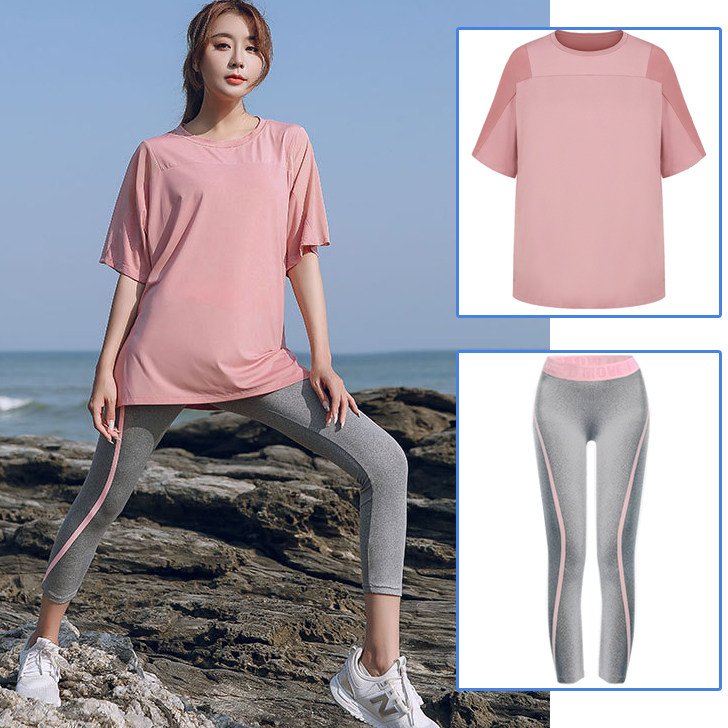 Large size yoga suit female summer breathable quick-drying fitness suit 200 catties fat mm loose running sports suit