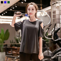 Large size fitness clothes female 200 catties fat mm thin off-the-shoulder quick-drying clothes cover meat running top yoga T-shirt blouse