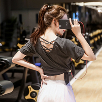 Plus size yoga clothes slimming gym fitness clothes straps quick-drying clothes fat mm sports short-sleeved yoga t-shirt women