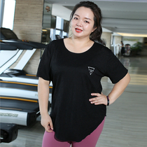Plus size yoga suit Short-sleeved fitness t-shirt female fat mm200 kg sports t-shirt thin fast-drying clothes dance top
