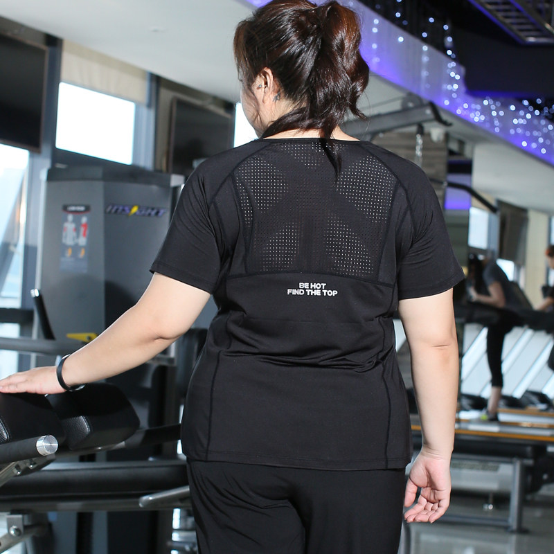 Large size yoga clothes summer gym quick-drying short-sleeved t-shirt female fat mm sports top training long-sleeved vs short-sleeved T-shirt