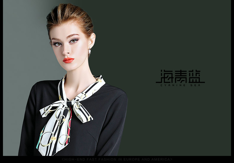 Hai Khánh xanh 2019 phụ nữ mới mùa xuân khâu trái tim máy thiết kế váy ý nghĩa Váy in mỏng 10075 - Váy eo cao đầm body nhún eo