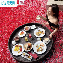 Rattan-made floating round water tray Bali Vietnamese tennis red basket Minjuku hotel Villa Swimming Pool Dinner Plate