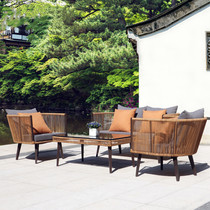 New Chinese Outdoor Rattan Sofa Tea Table Rattan Chairs Balcony Patio Terrace Hotel Lobby Clubhouse Furniture Combination
