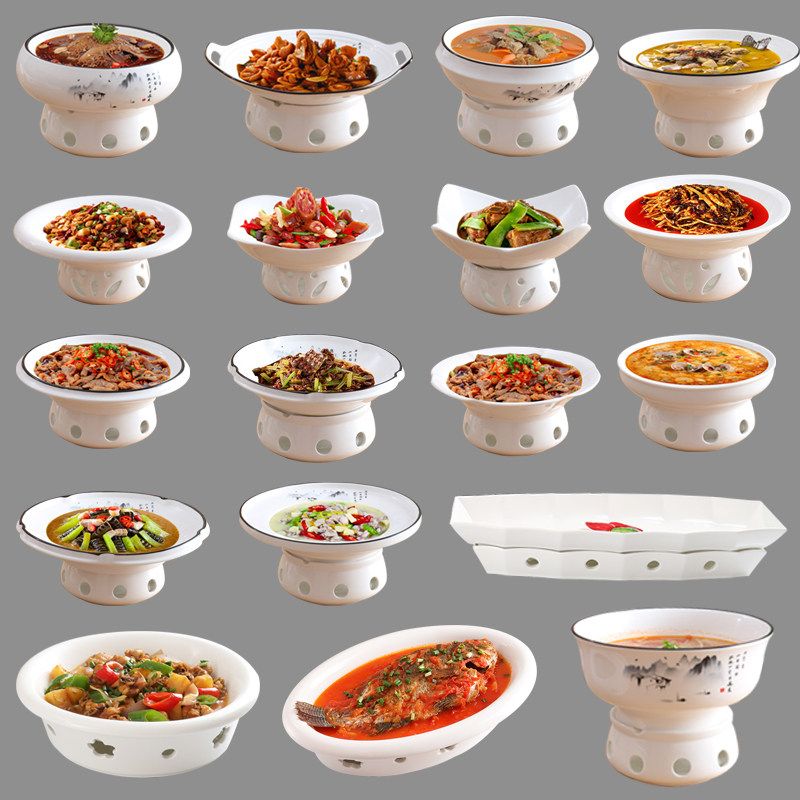 Dry Pot Alcohol Candle Heating Furnace Insulation Plate Sub Fish Pan Pan Bowls Home Hotel Cutlery Plum ceramic Ming stove