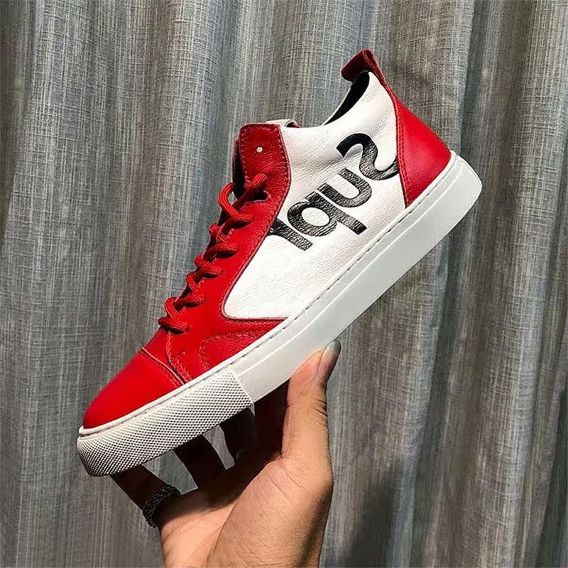 Autumn Winter High Cylinder Shoes Men Genuine Leather Breathable Sports Casual Shoes Hong Kong Tide Cards Net Red and Hip Hop Street Pat Men Shoes