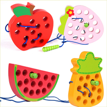 Worms Eat Fruits Son Strawberry Fruit Woody Threading Through Rope Toys Childrens Hands Eye Coordination Puzzle Education Early Education