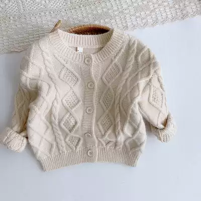 Children's western style knitted cardigan autumn 2020 boys Korean version of handsome solid color diamond cardigan sweater