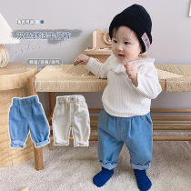 0-3 years old baby soft jeans 2020 Autumn men and women baby Korean solid color casual high waist big pp pants