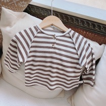 Childrens solid color shoulder T-shirt 2020 Autumn men and women baby Korean casual base shirt childrens coat tide