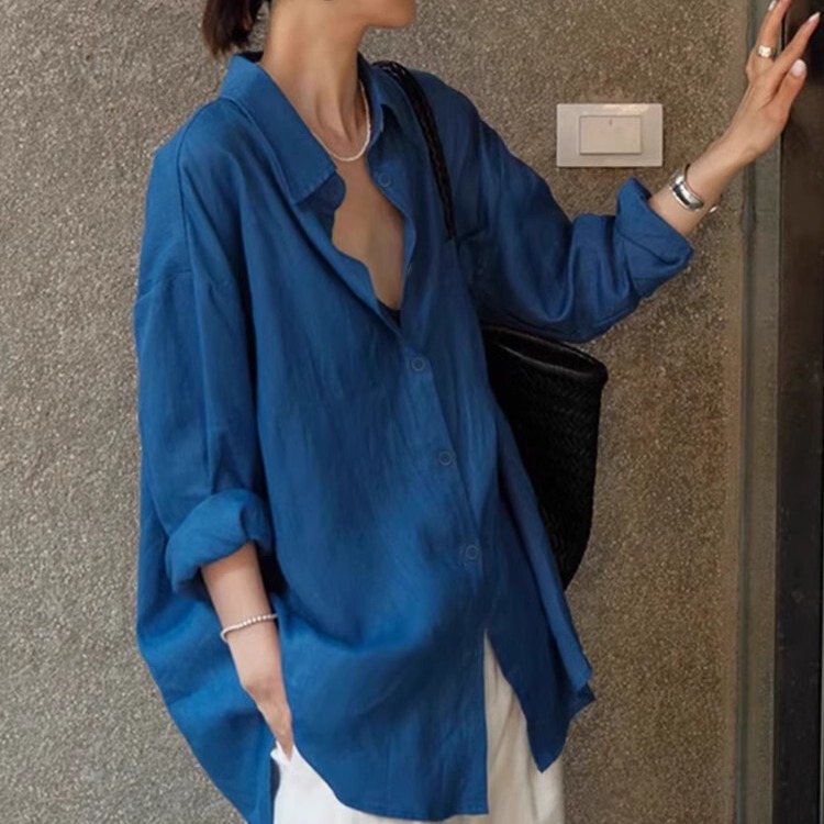 High-End Old Money Style Long-Sleeved Shirt, High-End and Relaxed, Loose and Thin Blue Shirt, Sun Protection Shirt, Jacket for Spring and Summer