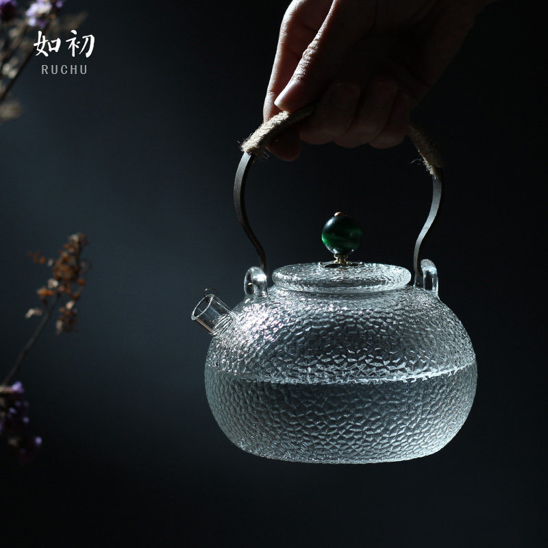 Such as primary glass hammered light-beam teapot teapot high-temperature-resistant heating boiling water cooking teapot black crystal stove teapot day-style