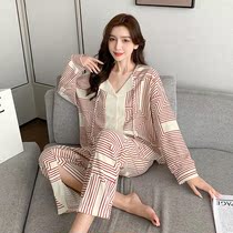 Guangzhou Jieyang Country of origin Sleeping Clothes 2022 New Pyjamas Women Spring Autumn Season Loose Combi Cotton Long Sleeve Home Clothing Streaks