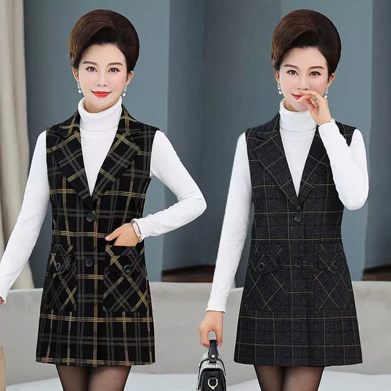 Áo vest nữ trung niên và cao tuổi Phụ nữ mùa xuân và mùa thu Quần áo của mẹ Phụ nữ trung niên vest vest vest ngắn đoạn vest già - Áo vest