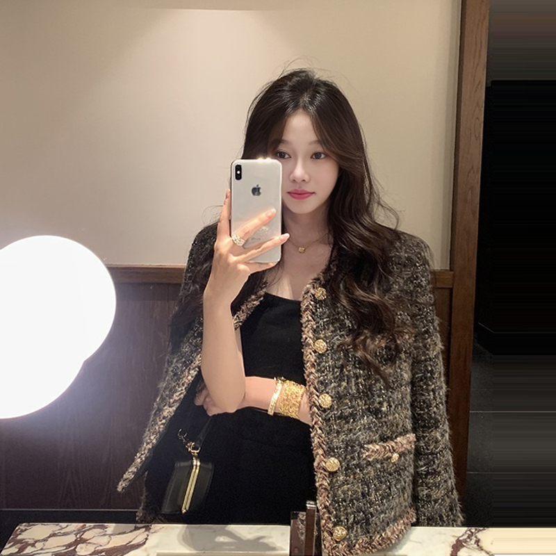 2026 Spring and Autumn New Korean Style Wool Blend Tweed Textured Chanel-Style Short Jacket for Women