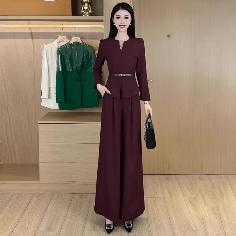 French Rouje Moaks Silk Fashion Suit for Women, Slimming 2026 Spring and Autumn Waist-Cinching Wide-Leg Pants Two-Piece Set French Rouje Moaks Silk Fashion Suit for Women, Slimming 2026 Spring and Autumn Waist-Cinching Wide-Leg Pants Two-Piece Set
