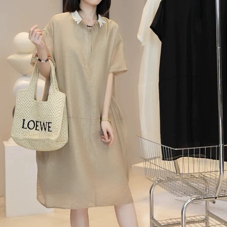 French Rouje Moaks Light Luxury Linen Dress Women's Summer New Style Dress Large Size Loose Slimming Shirt Dress French Rouje Moaks Light Luxury Linen Dress Women's Summer New Style Dress Large Size Loose Slimming Shirt Dress