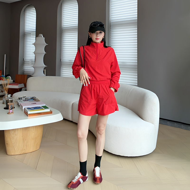 Le Samedi【Fat-Burning Party】Neon Eco-Friendly Taffeta Suit for Women Summer Sun Protection Waterproof Sweatshirt Shorts
