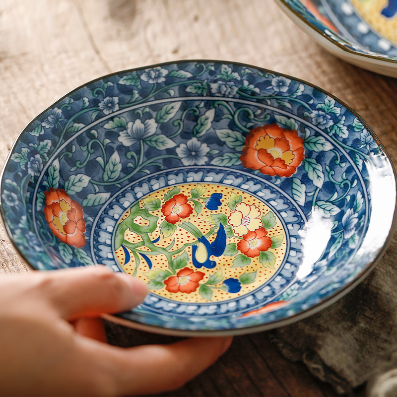 With Fields Fever Japan Imported Red Flowers Bird Ceramic Japan Style Cutlery Rice Bowl with Bubbling Noodles Bowl Soup Bowl palace Palace Wind Domestic Dishes