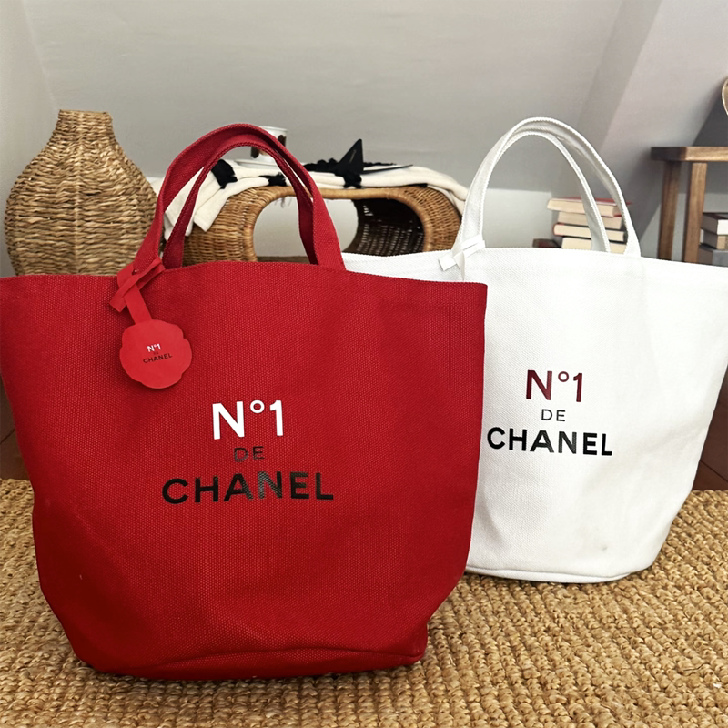 Counter Gift Chanel Red Camellia Large Capacity Bucket Shopping Bag Canvas Shoulder Tote Bag