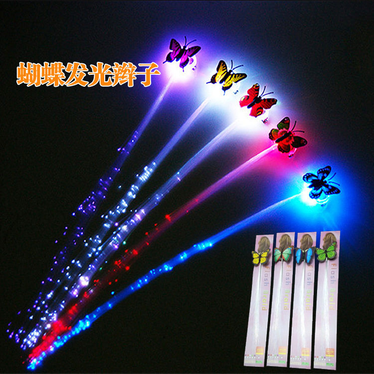 Manufacturer direct sale Seven colorful butterfly luminous braid led flash fiber fake braid luminous hair braid to spread the goods