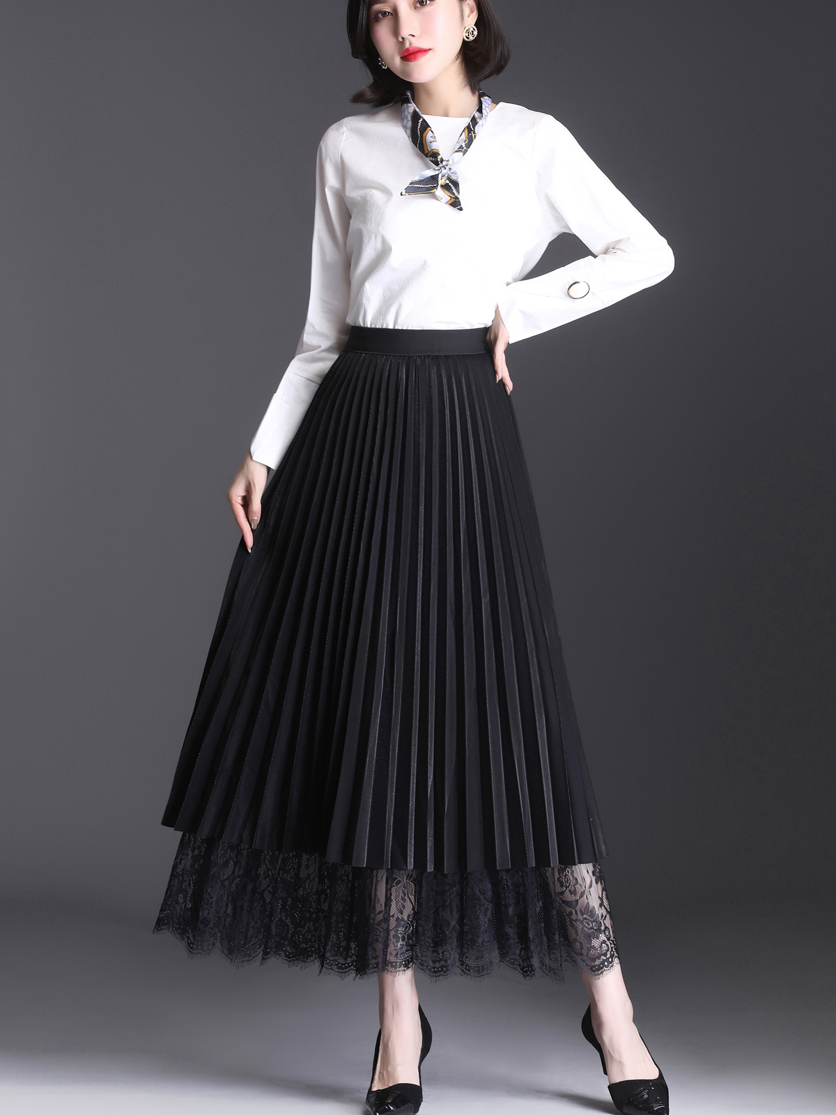 Two-sided skirt spring and summer women's skirt 2021 new lace pleated skirt medium and long version a-line long skirt yarn skirt