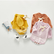 Girl Spring Dress New Foreign Air One-piece Suit Suit Infant Girl Knit Khacoat 100 Hitchcoat Jacket Han Edition Tide