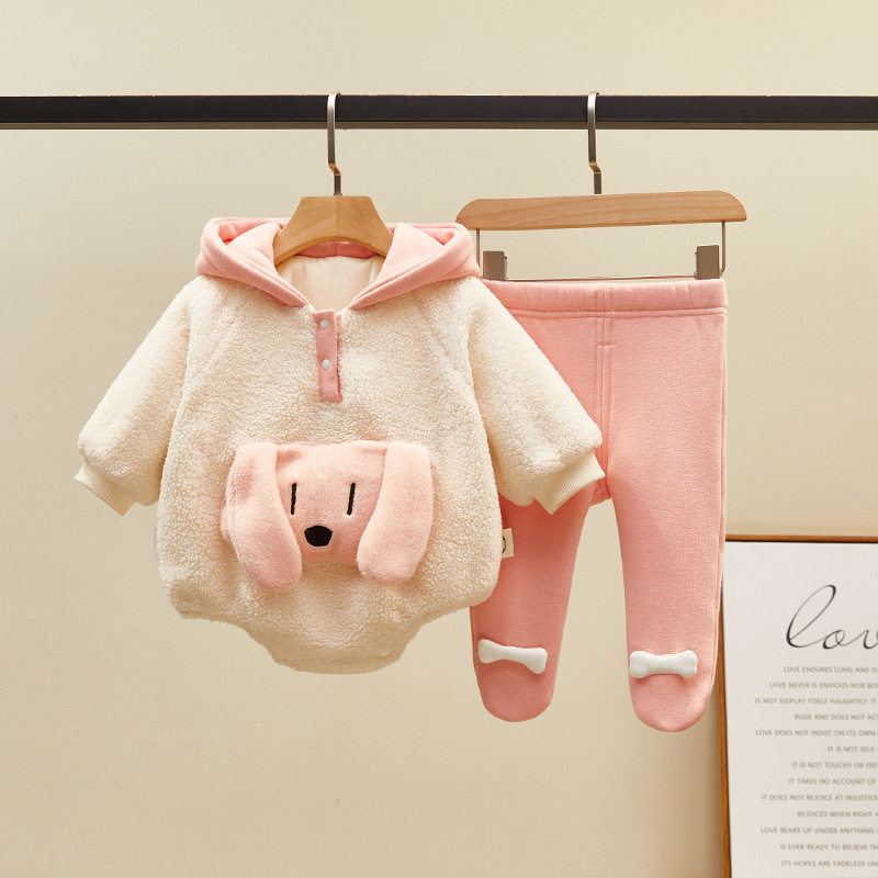 Baby Plus Suede Thick Cute Bag Fart Triangle Khae Climbing Suit Freshly Baby Clothes Acrobab Suit winter Livesuit suit