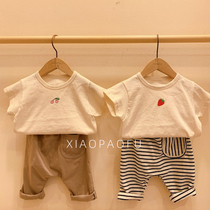 South Korean childrens clothing 2021 summer clothes new clothes men and women childrens babies 100 hitch short sleeves T-shirt baby foreign air blouses