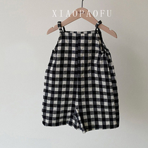 Summer baby short style climbing clothes male and female baby harnesses plaid back with pants thin style one-piece dress foreign air khae Korea