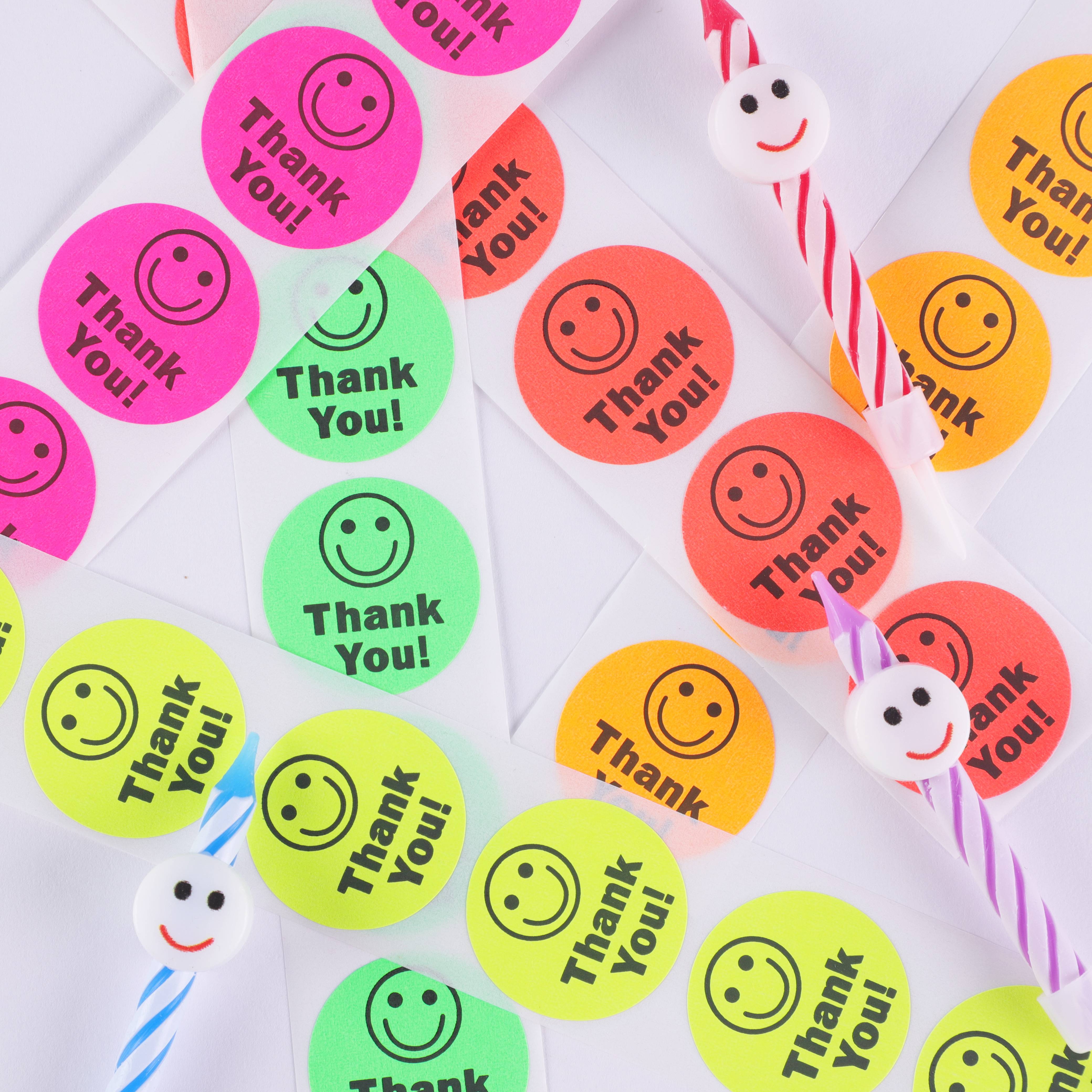 INS color fluorescent color smiley face sticker thankyou round thanks decorative sealing sticker