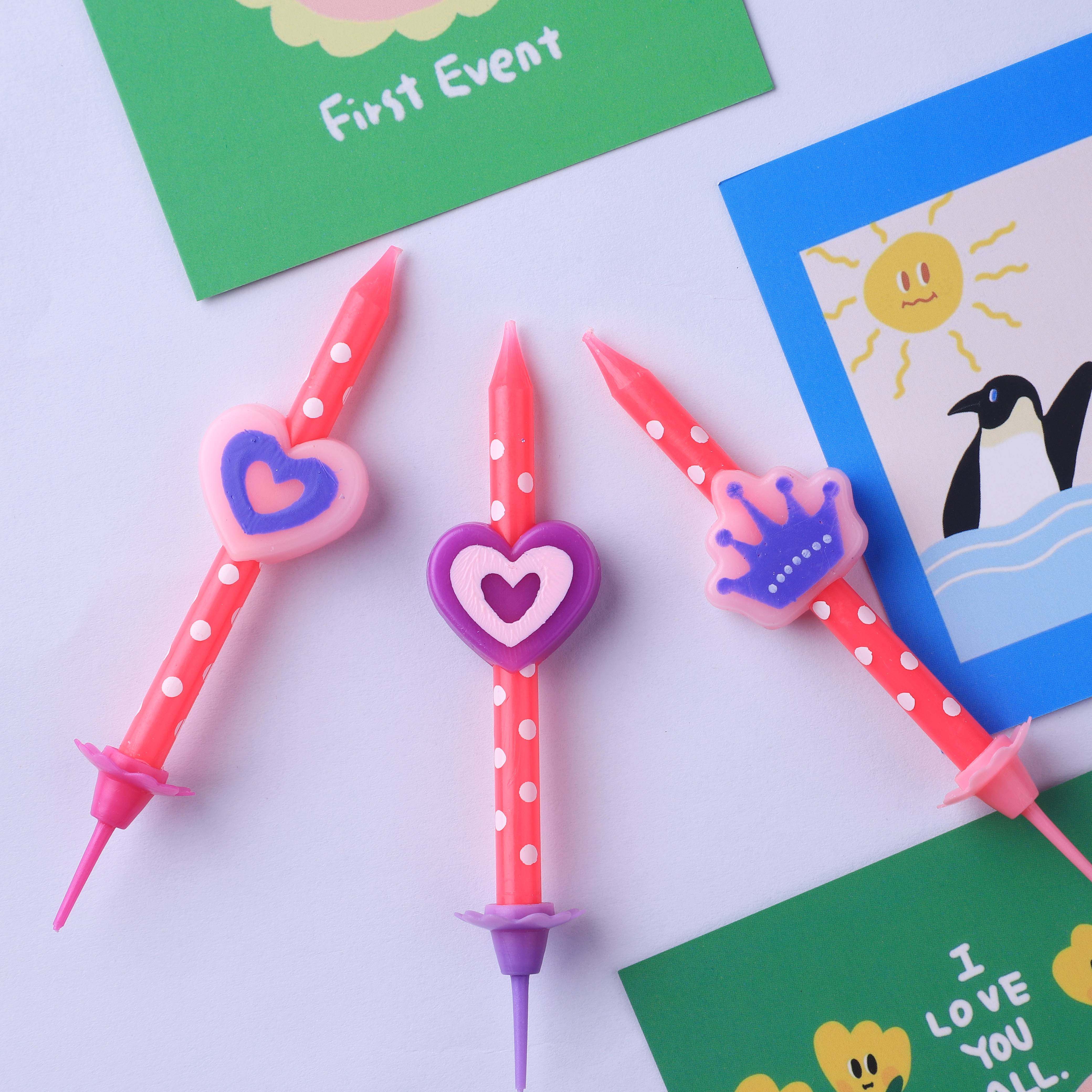 Korea INS pink wave dots love Crown candle birthday cake baking party decoration plug-in