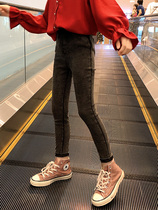 Next Music Girls Pants Childrens Jeans in autumn and winter dress wear large childrens clothes plus thicken bottle